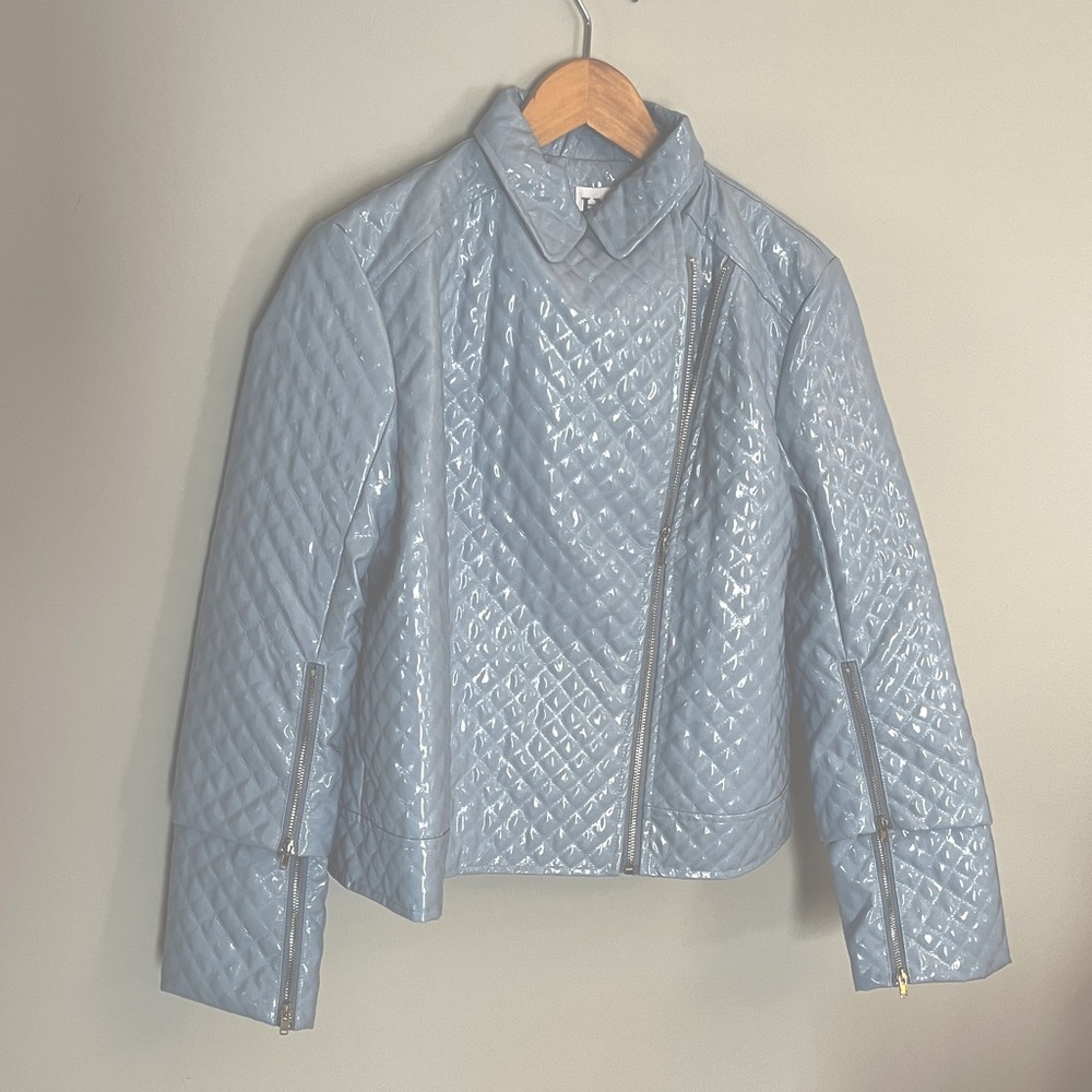 Quilted Light Blue Asymmetric Zip Jacket
